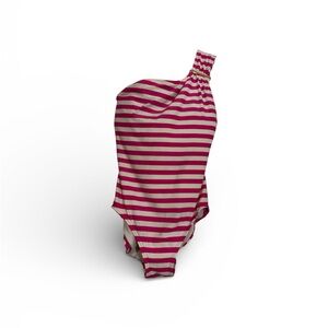 MICHAEL Michael Kors Pink and White Striped One-Shoulder Swimsuit built in bra